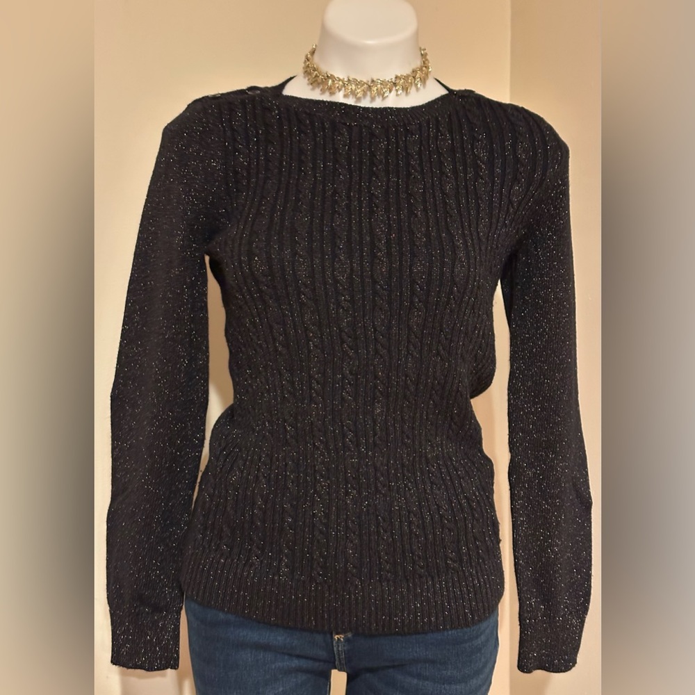 BANANA REPUBLIC Festive Shimmer Black & Gold Tight Knit Sweater Sz S.